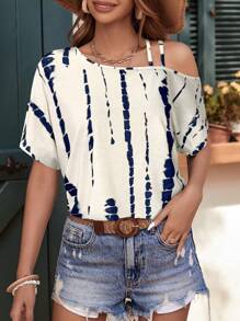 SHEIN LUNE Women's Casual Graphic Print Tie-Dye Short Sleeve Basic T-Shirt Cute Tops Summer Tops Crop Tops Shirts Women Vacation Outfits Women Going Out Tops Beach Outfits For Woman - Multicolor - View 5