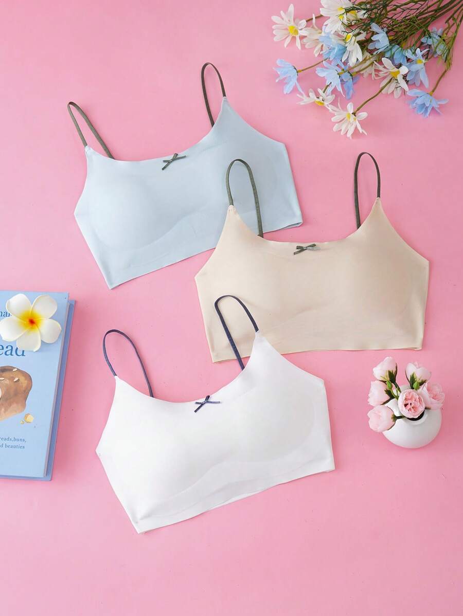 3 件套无缝无钢圈文胸套装（青少年款），可拆卸护垫，裸色，白色，蓝色 - 彩色 - 查看 1