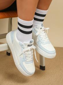 CUCCOO EASI Women's Contrast-Color Platform Casual Shoes For Daily Commute Spring Summer Shoe Tainers - Blue - View 2