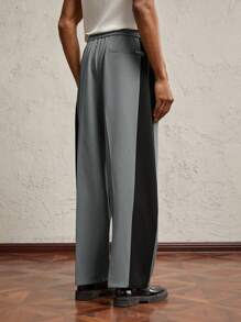 AKNOTIC Business Casual Pantalones casuales rectos relajados con cintura elástica y parches en gris y negro, uso diario, decoración con letras y metal, oficina