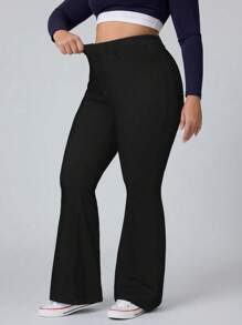 Flexra Celana Jeans Denim Model Flare Rajut Elastis untuk Wanita Ukuran Plus, Modis dan Melangsingkan - Hitam - View 4