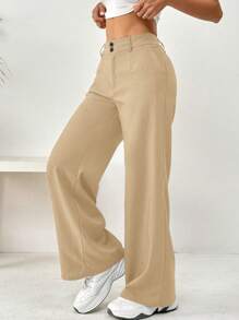 Flirla Front Button Pockets Trousers, Casual Wear For Daily Life