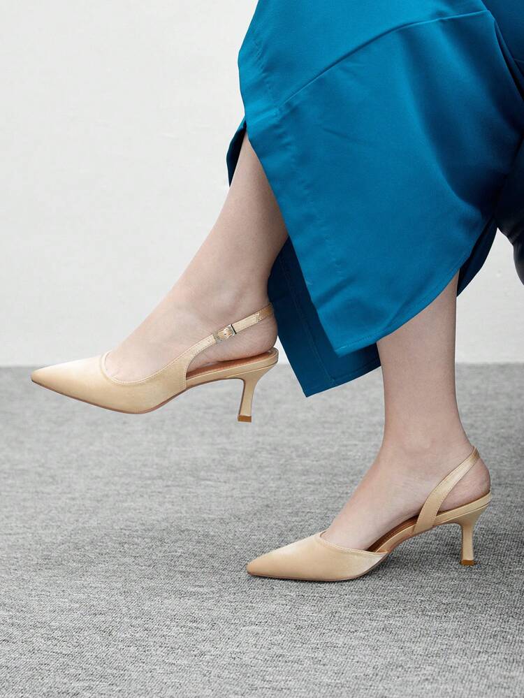 CUCCOO BIZCHIC Women's Pointed Toe Stiletto High Heels, Elegant Satin Champagne Color Pumps, Sophisticated Office/Casual Wear Spring Outfit Spring Shoes Spring Break Easter