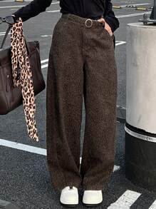 DAZY Women's Leopard Print Loose Wide-Leg Casual Jeans