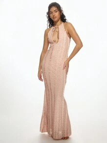 MISSGUIDED Thanh lịch ren móc khóa lỗ khóa Nàng tiên cá Áo choàng dạ hội dài Trang trọng Váy cưới Khách mời Nhân dịp đặc biệt Không tay Chiều dài sàn Váy dự tiệc - Bụi hồng - Xem 1