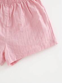 Cozy Pixies 2pcs Baby Girl Ditsy Floral Pattern 3D Flower Decor Sleeveless Top And Solid Color Elastic Waist Shorts Set - Pink - View 6