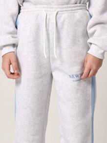 SUMWON Youth Sports Co-Ord Set Tracksuit Urban Athleisure Two-Piece New York Logo Streetwear Spring Fall Winter Casual Outfit Workout School Comfortable - Light Grey - View 8