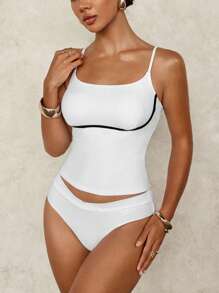 SHEIN Swim Zomer 1 Set Dames Contrasterende Trim Tankini Badmode