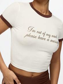 SUMWON WOMEN 复古风格 Ringer Baby T 恤短款上衣 Y2K 时尚宣言信息印花短袖修身夏季休闲街头风 T 恤 - 白色 - 查看 5