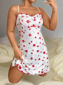 Calvaya Vestido ceñido con estampado de flores pequeñas y tirantes de espagueti para mujer talla grande, adecuado para el Día de San Valentín - Multicolor - Ver 5