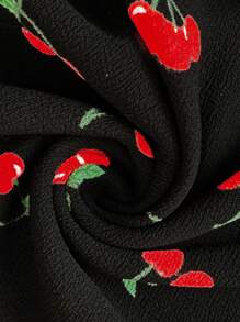 SHEIN Frenchy Plus Size Cherry Print Ruffle Collar Fitted Waist A-Line Dress - Black - View 7