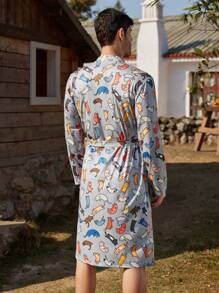 Men's Animal Print Long Sleeve Cardigan, Casual & Simple Loungewear Robe - Multicolor - View 3