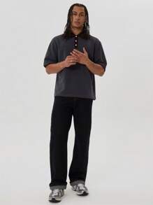 Musero Short Sleeve Drop Shoulder Oversized Contrast Button Placket And Collar Detail Button Up Polo Winter Layering - Multicolor - View 5