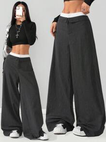 Coolane Damskie codzienne ubrania Streetwear Casualowe ubrania do biura Wyjściowe paski Patchwork Proste spodnie wizytowe