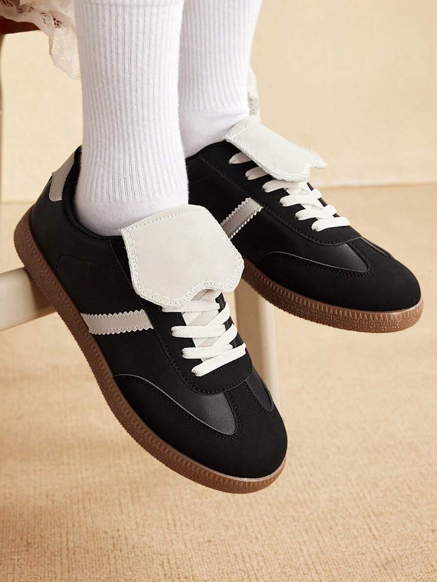 CUCCOO EASI 女士复古百搭休闲运动鞋2024春季新款低帮小白鞋春夏鞋 - 黑色 - 查看 1