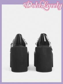 Dola Lovely Women's Black High Heel Thick Platform Mary Jane Shoes, Fashionable Thick Sole Autumn Footwear Spring Shoes - Black - View 4