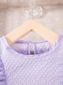 SHEIN Conjunto de 2 piezas de blusa de manga corta con cuello redondo y diseño de gota de agua talla grande pantalones holgados, estilo coreano nuevo de verano para niñas, atuendo casual para niña joven - Morado - Ver 4