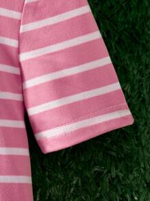 SHEIN Young Girl Casual Striped Short Sleeve Dress - Pink - View 5
