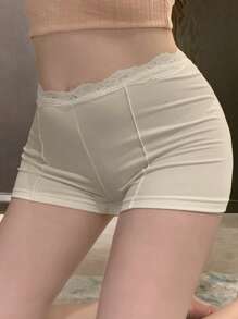 DAZY Women's Minimalist Solid Color Lace Trim Slim Fit Safety Shorts