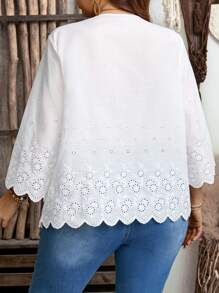 EMERY ROSE Plus Size Plain V-Neck Seashell Hem Casual Shirt,Boho For Women/Summer,Western Wear Women,Vacation Outfits Woman