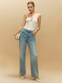 Poéselle Damen Spaghetti-Träger Bodysuit mit Hohldesign, minimalistisch, für Lässig und Urlaub - Weiss - Übersicht 2