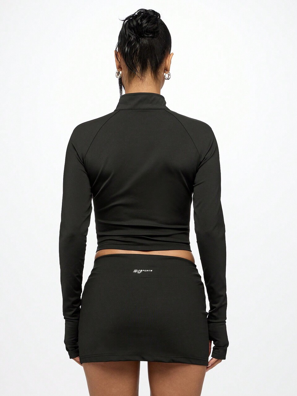 SUMWON Hochleistungs-Halfzip Crop Athletik-Top mit Daumenöffnungen, schnell trocknend, aktives Training, Laufen, Fitness, Yoga, Sport, Langarm Kompressionsshirt