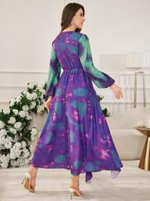 Modelyn Women's Maxi V-Neck Tie-Dye Print Ruffle Hem A-Line Dress - Multicolor - View 2