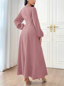 Modelyn Women's Solid Color Simple Daily Long Sleeve Dress Party Elegant Evening Long Sleeve Maxi Dres