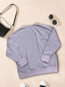 Women Casual Loose Fit Crew Neck Long Sleeve Sweatshirt, Daily Leisure Wear Pullover Fall - Mauve Purple - View 2