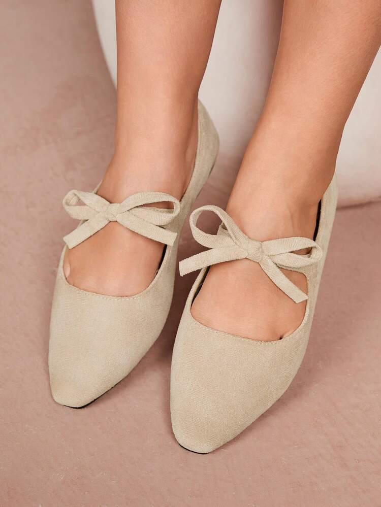 CUCCOO CURVES 2024 Spring & Autumn New Bow Decor Solid Color Square Toe Comfortable Versatile Casual Flat Shoes Spring Shoes Spring Break Easter