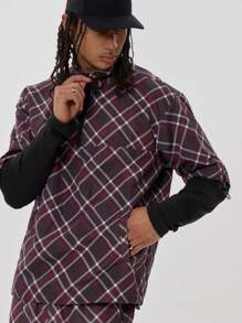 Musero High Neck Nylon Quarter Zip Checkered Double Layer Long Sleeve Top - Multicolor - View 4