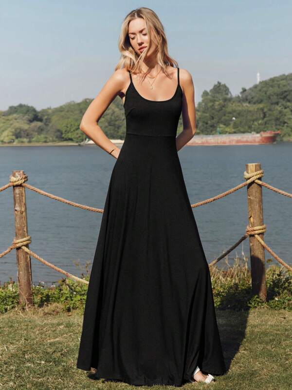 SHEIN LUNE Sleeveless Waisted A-Line Umbrella Hem Casual Vacation Elegant Streetwear & Home Comfort Dress For Women