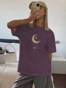 DAZY Women's Solid Color Round Neck Loose Long Short Sleeve T-Shirt Graphic Tee Oversized T-Shirt