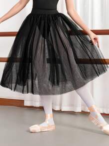 女士芭蕾紧身衣、成人体操舞蹈薄纱裙、3D 泡泡袖舞蹈裙、春夏、女士时尚芭蕾舞服装、芭蕾舞下装裙、舞蹈服装、舞蹈裙 - 黑色 - 查看 8