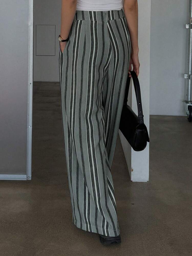 Striped Color-Block Loose Wide-Leg Pants, Casual Summer Women Trousers