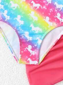 SHEIN Little Girls 2pcs Swimsuit Set, Printed - Multicolor - View 5