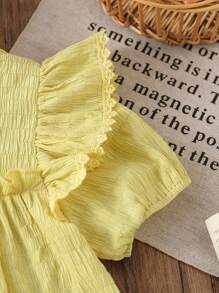 SHEIN Vestido informal de manga corta de unicolor con volantes para niña - Amarillo - Ver 2