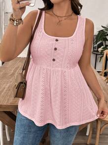 SHEIN LUNE Plus Size Solid Color Front Button Plain Casual Camisole - Pink - View 7