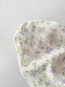 SHEIN Frenchy Kemeja Lengan Pendek Kasual Motif Bunga Wanita dengan Hem Berkerut dan Ikatan Depan, Musim Panas - MultiWarna - View 7
