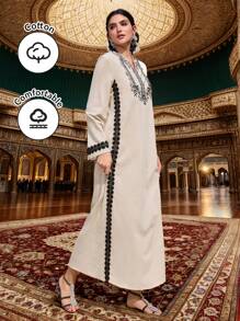 Al Najma Váy dài truyền thống Ả Rập & phong cách Thổ Nhĩ Kỳ dành cho nữ, Kaftan & Jalabiya - Màu be - Xem 5
