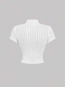 SHEIN MOD 女士白色条纹半透明 T 恤、春假上衣、白色短袖 T 恤 - 白色 - 查看 2