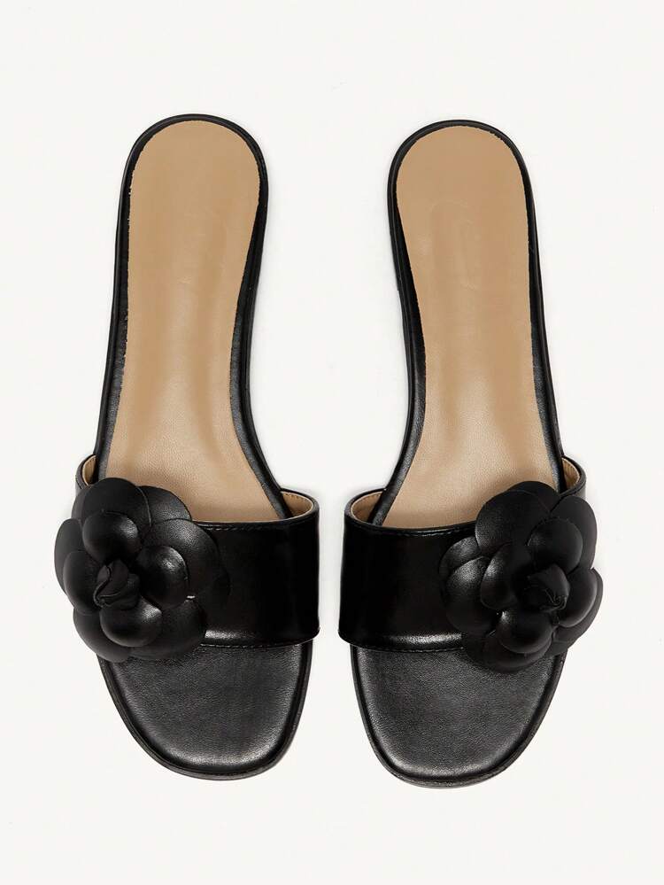 CUCCOO CHICEST Women's Black Floral Strap Flat Sandals