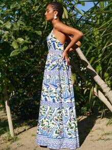 Travachic Woven Printed Spaghetti Strap Backless Dress For WomenSpring And Summer Outfits,Summer Clothes,Valentine's Day,Vacation Outfits Woman,Beach Outfits For Woman, Festival,Romantic And Elegant Clothing,BOHO