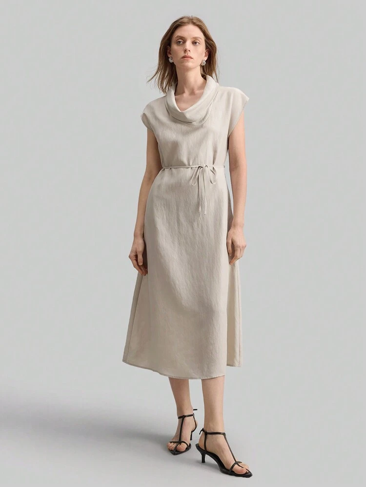 Women's Long Tie-Up Straight Batwing Sleeve Dress Old Money