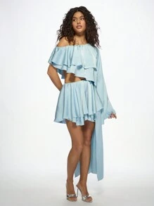 MISSGUIDED Elegant One-Shoulder Ruffle Mini Dress With Dramatic Long Sleeve Asymmetric Party Cocktail Evening Dance Prom Special Occasion Statement Design