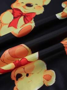 Tween Girl Bear Print Long Sleeve Round Neck Casual Top And Pants Pajama Set, For Christmas