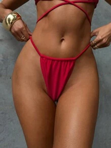 Aloruh Bikini de cintura alta de color rojo sólido para mujer, Bottom elegante de bikini de fiesta, traje de baño de verano a la moda para mujer, trajes de baño para mujer, ropa para el Día de San Valentín, ropa de vacaciones de verano