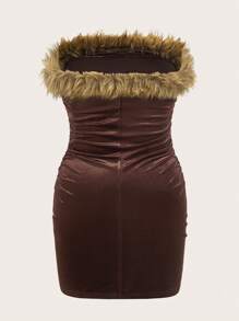 SHEIN EZwear 大码天鹅绒下摆修身派对连衣裙，复古风格，秋冬