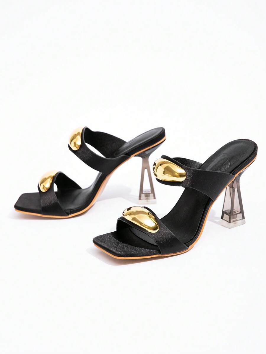 CUCCOO SZL New Fashionable & Versatile Rhinestone Bowknot Strap High Heel Sandals - Black - View 1