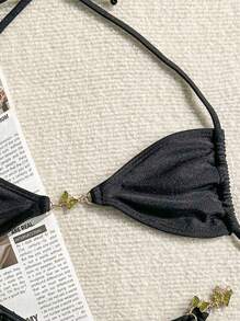 Swim SXY Women's Micro Bikini Vacation Sexy Black Butterfly Chain Casual Two Pieces Swimwear